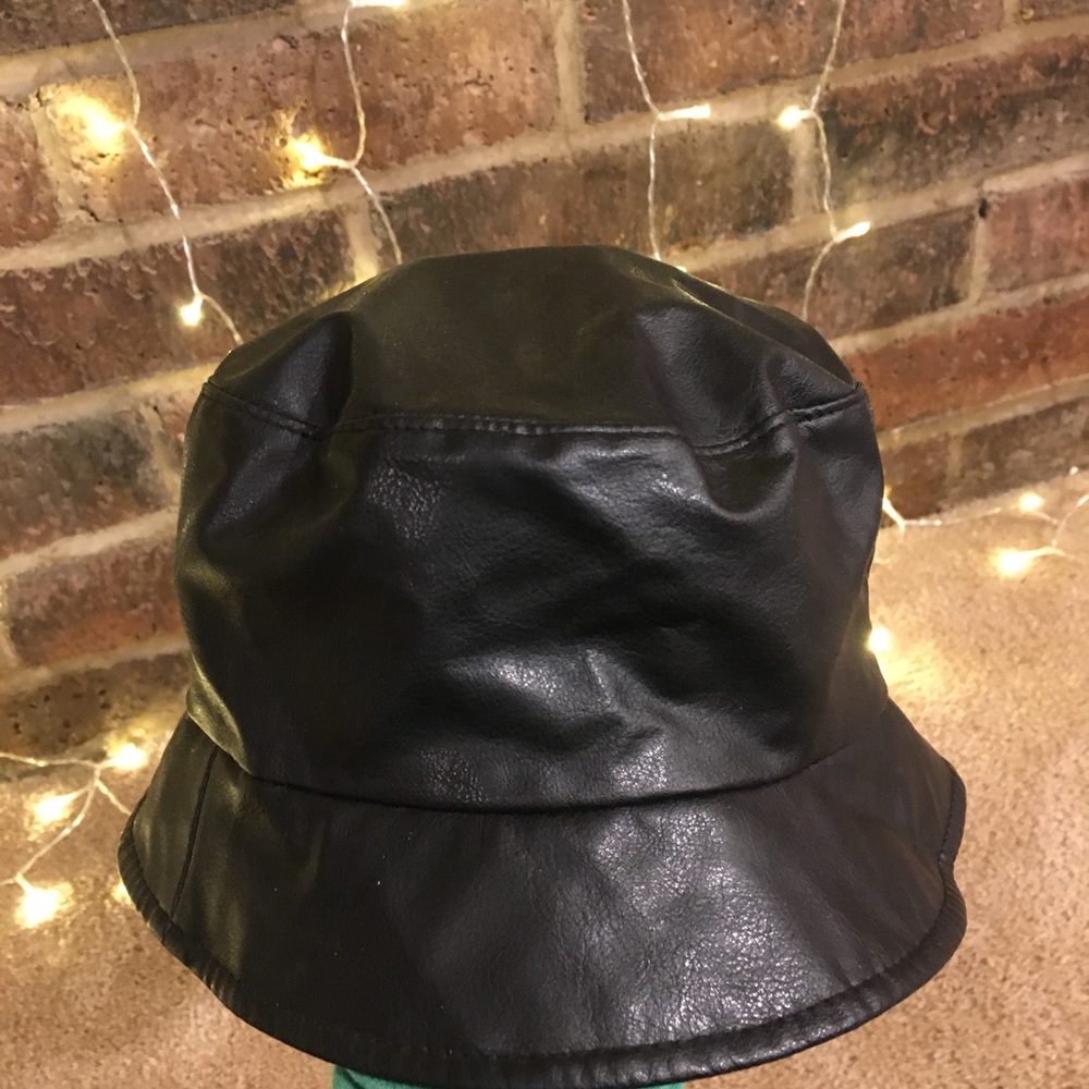 SOLD Black Rainproof Faux Leather Hat